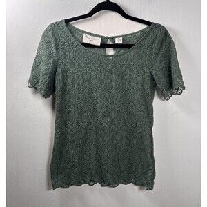 H&M L.O.G.G. Size 4 Sage Green Floral Lace Top Cottagecore Boho Romantic Y2K